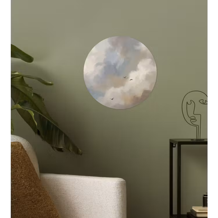 Vogel - Wolken - Natuur - Modern - Grijs Wandcirkel behangsticker klein -sfeer2