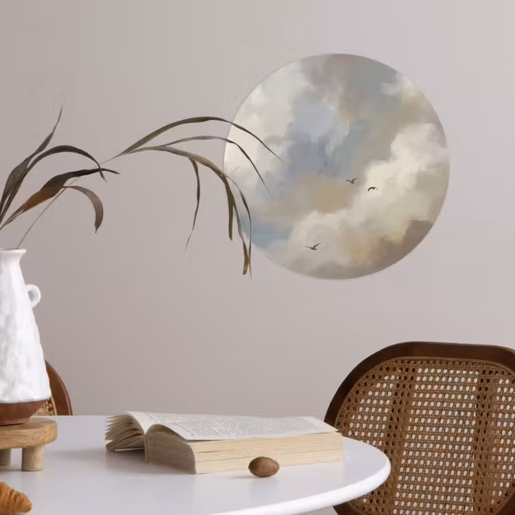 Vogel - Wolken - Natuur - Modern - Grijs Wandcirkel behangsticker klein -sfeer3