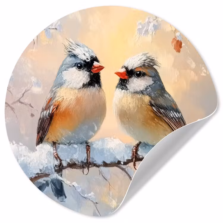 Vogels - Tak - Winter - Sneeuw Wandcirkel behangsticker klein -3d