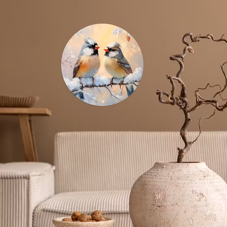 Vogels - Tak - Winter - Sneeuw Wandcirkel behangsticker klein -sfeer1
