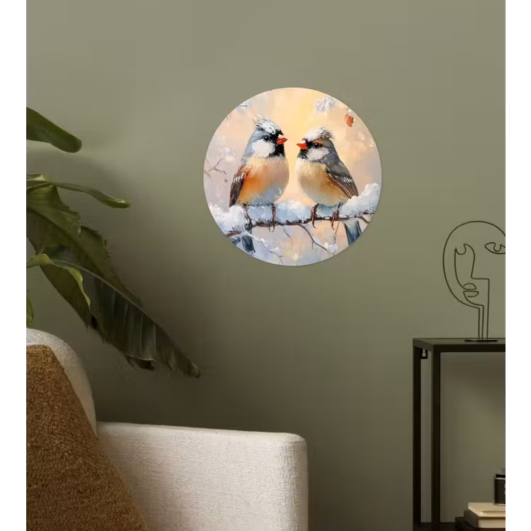 Vogels - Tak - Winter - Sneeuw Wandcirkel behangsticker klein -sfeer2