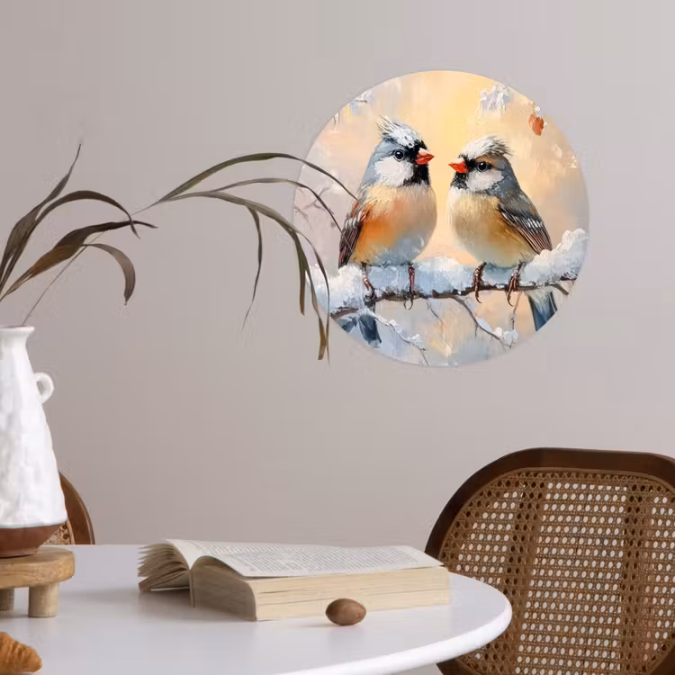 Vogels - Tak - Winter - Sneeuw Wandcirkel behangsticker klein -sfeer3