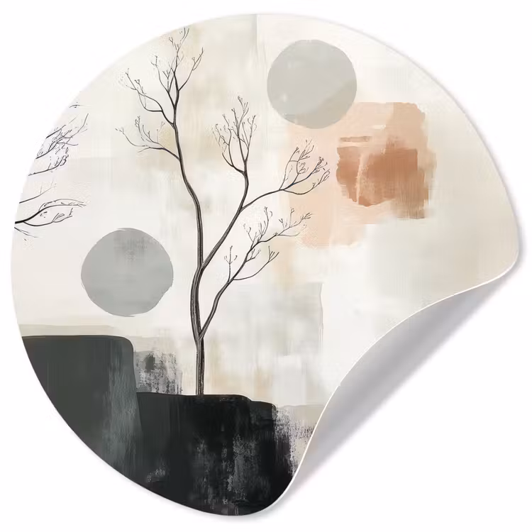 Wabi sabi - Beige - Plant Wandcirkel behangsticker klein -3d