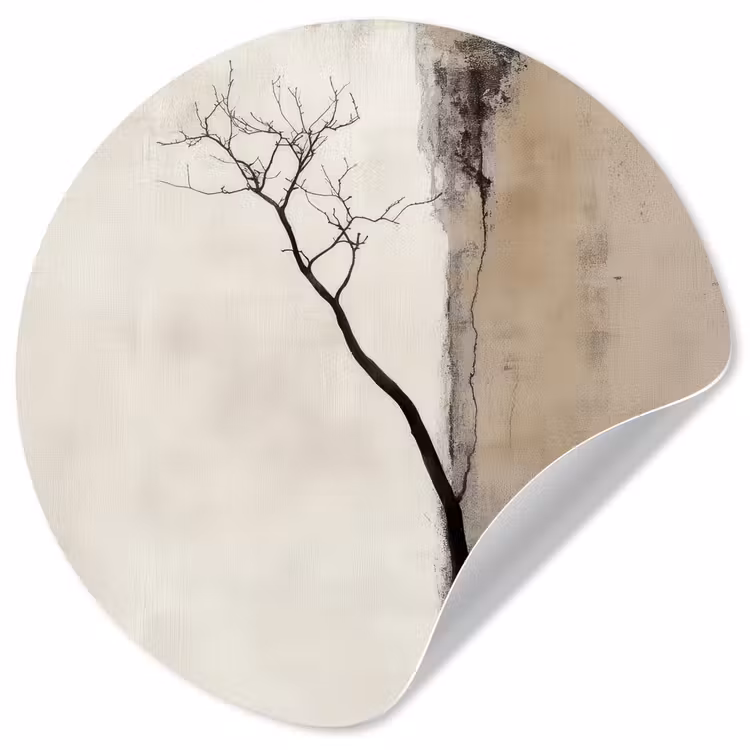 Wabi sabi - Plant - Beige Wandcirkel behangsticker klein -3d