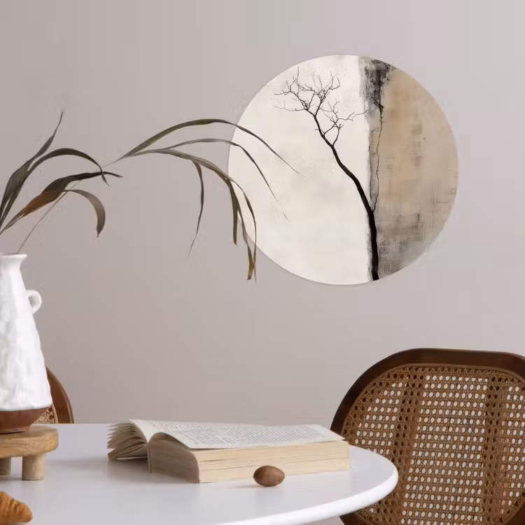Wabi sabi - Plant - Beige Wandcirkel behangsticker klein -sfeer3