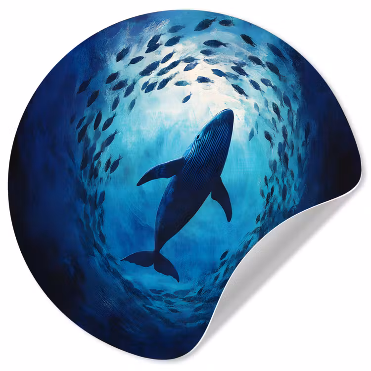Walvis - Vissen - Donkerblauw Wandcirkel behangsticker klein -3d