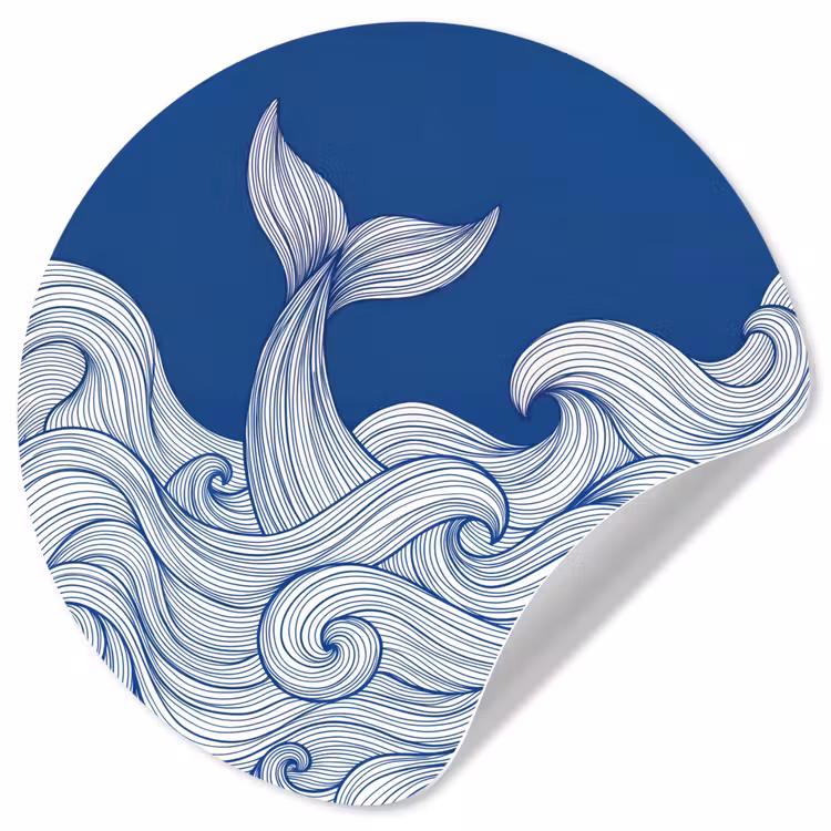 Walvis - Staart - Golven - Lijntekening - Blauw Wandcirkel behangsticker klein -3d