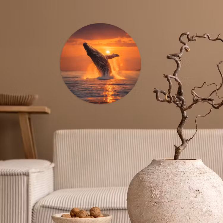 Walvis - Zon - Zee Wandcirkel behangsticker klein -sfeer1