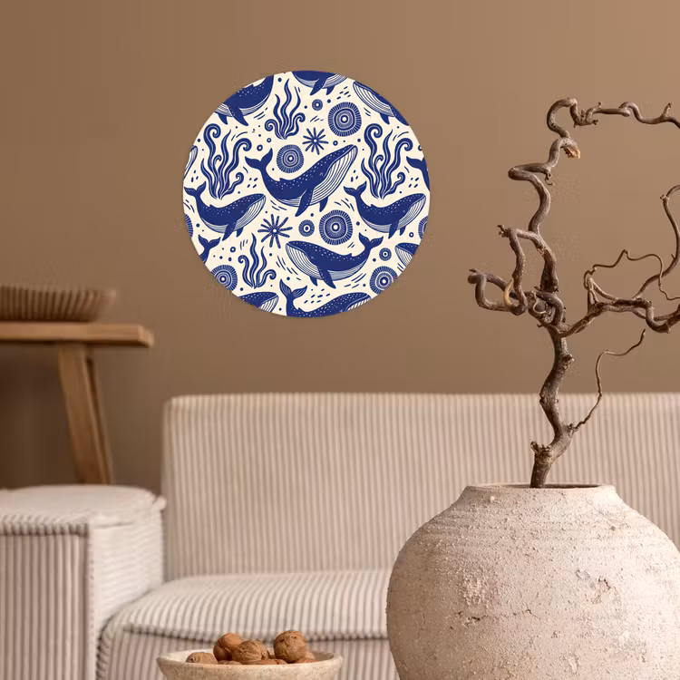 Walvis - Onderwater - Dieren - Abstract - Blauw Wandcirkel behangsticker klein -sfeer1