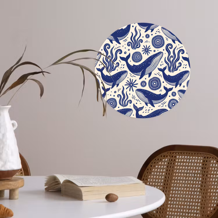 Walvis - Onderwater - Dieren - Abstract - Blauw Wandcirkel behangsticker klein -sfeer3