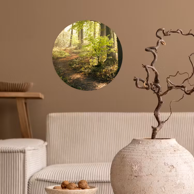 Bos - Bomen - Pad - Zon - Planten - Bladeren - Natuur Wandcirkel behangsticker klein -sfeer1