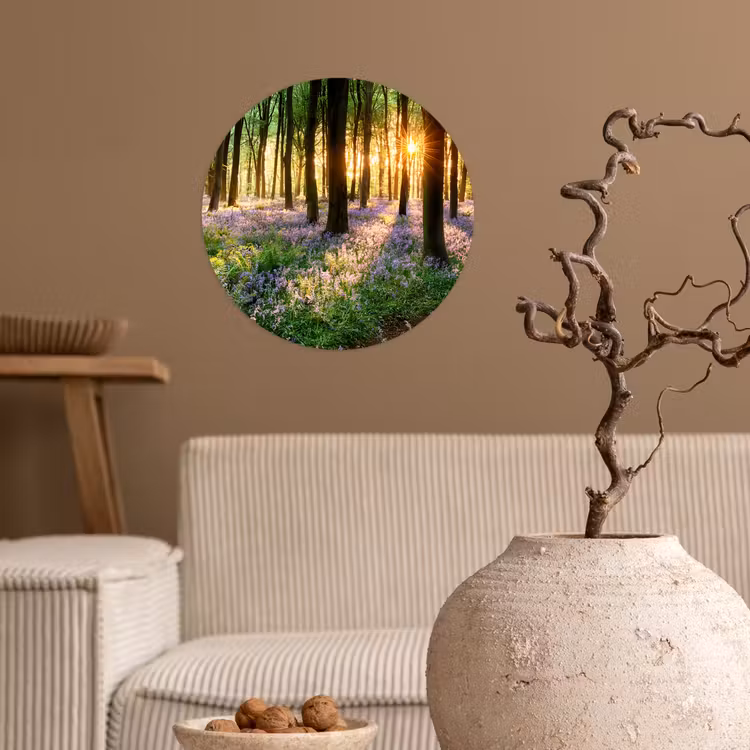 Bos - Bloemen - Lavendel - Zon - Paars - Natuur Wandcirkel behangsticker klein -sfeer1