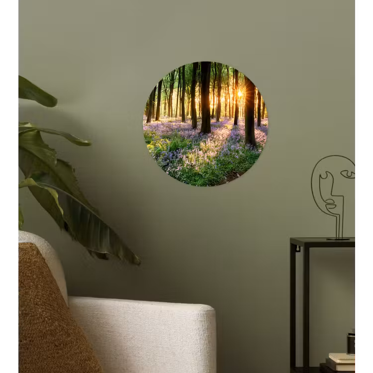 Bos - Bloemen - Lavendel - Zon - Paars - Natuur Wandcirkel behangsticker klein -sfeer2