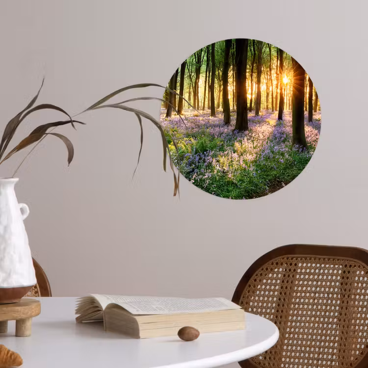Bos - Bloemen - Lavendel - Zon - Paars - Natuur Wandcirkel behangsticker klein -sfeer3