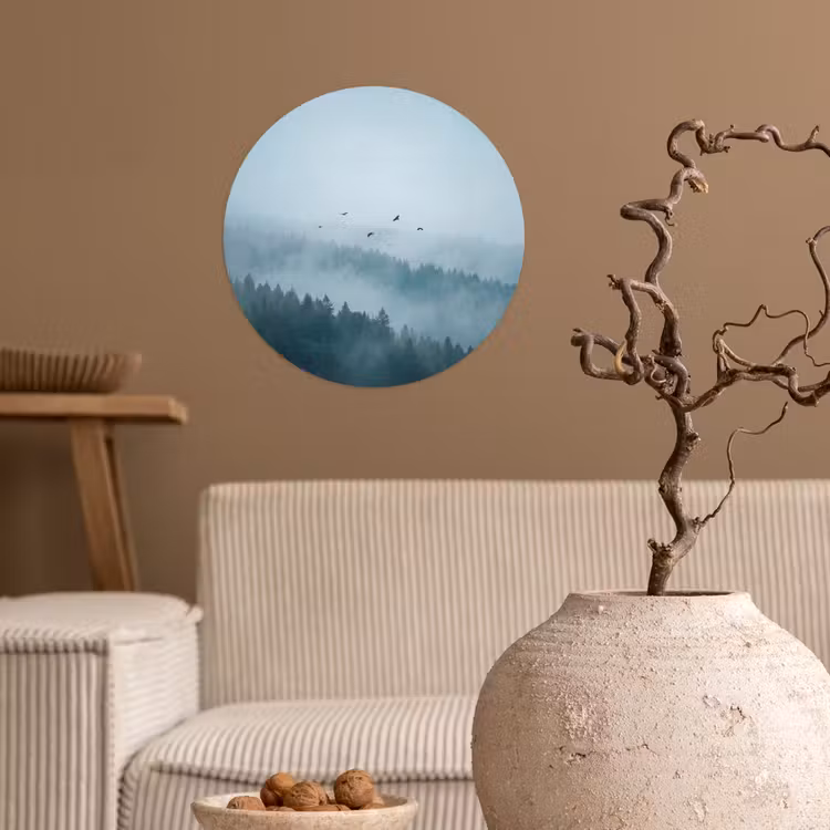Bos - Mist - Vogels - Natuur - Groen Wandcirkel behangsticker klein -sfeer1