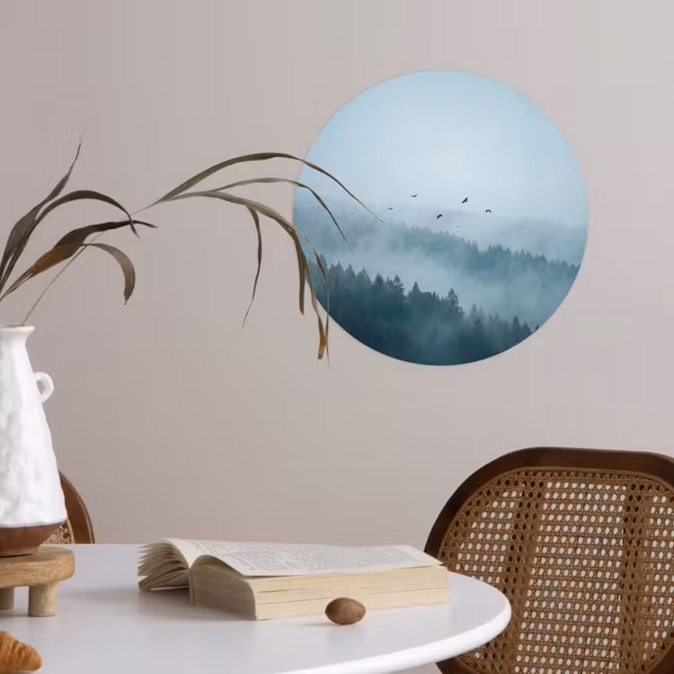 Bos - Mist - Vogels - Natuur - Groen Wandcirkel behangsticker klein -sfeer3