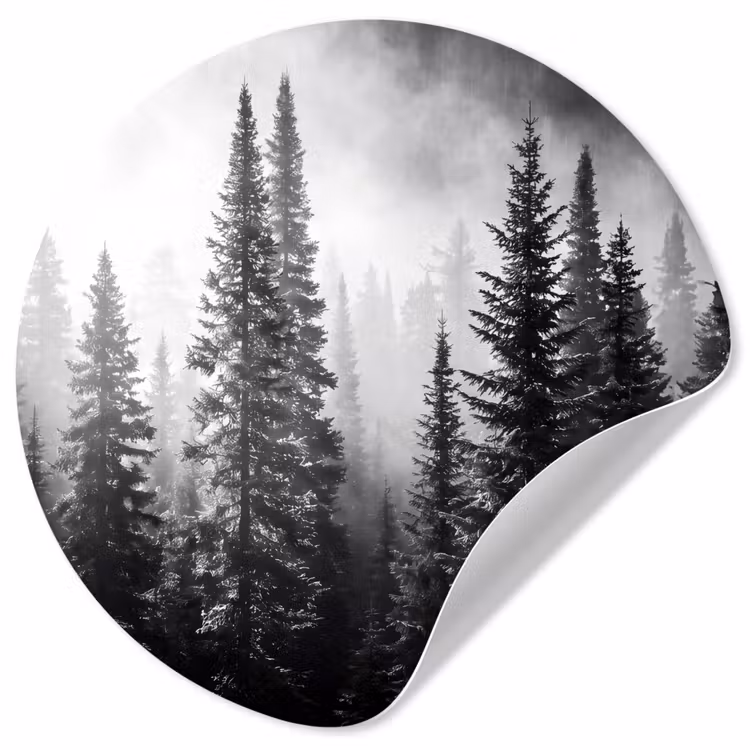 Bos - Mist - Winter - Monochroom - Natuur Wandcirkel behangsticker klein -3d