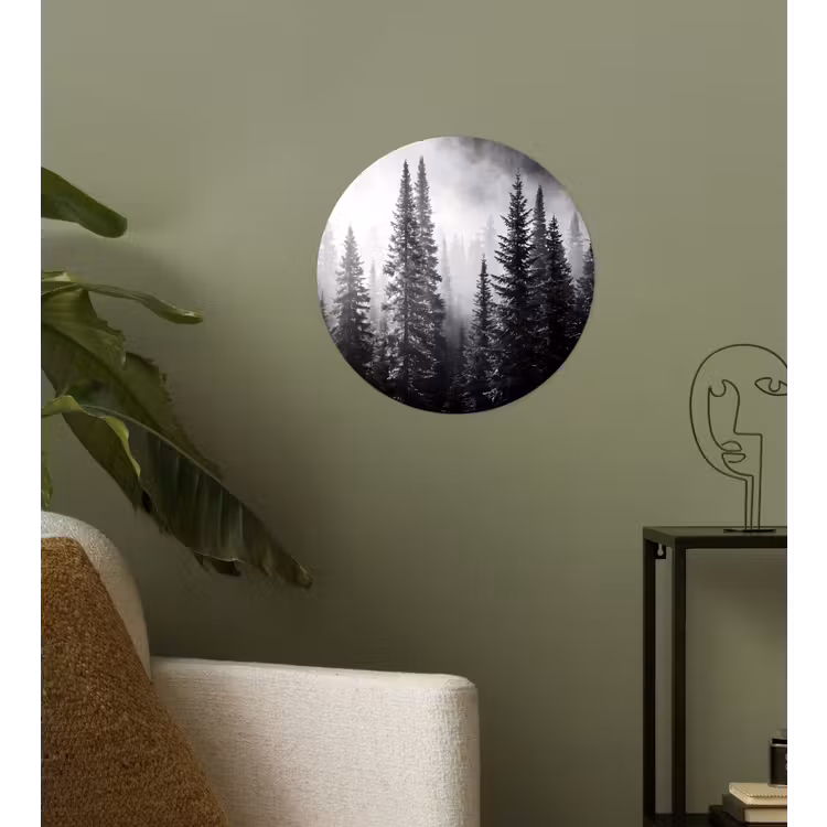 Bos - Mist - Winter - Monochroom - Natuur Wandcirkel behangsticker klein -sfeer2