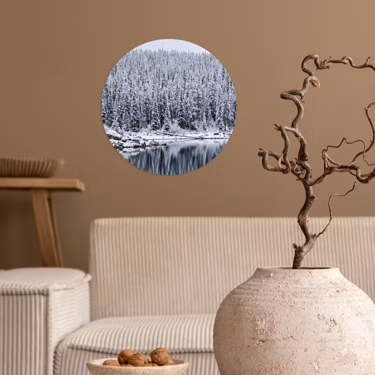 Bos - Reflectie - Meer - Winter - Serene Wandcirkel behangsticker klein -sfeer1