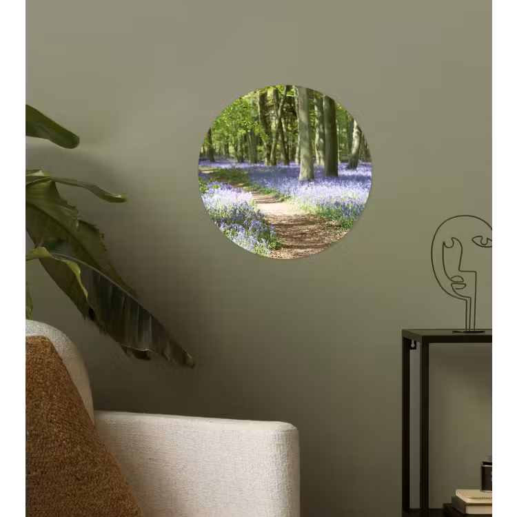 Bos - Pad - Bloemen - Paars - Groen - Natuur Wandcirkel behangsticker klein -sfeer2
