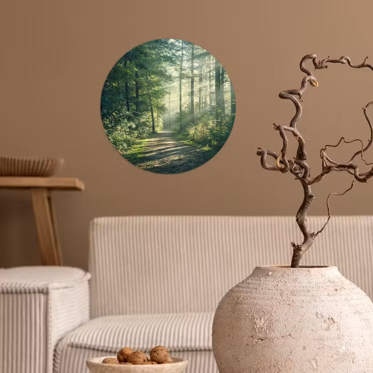 Bos - Pad - Zon - Bomen - Groen - Natuur Wandcirkel behangsticker klein -sfeer1