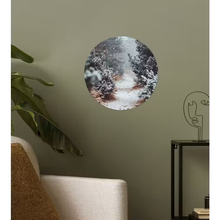 Bos - Winter - Bomen - Natuur - Pad - Sneeuw Wandcirkel behangsticker klein -sfeer2