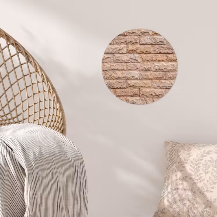 Muur - Steen - Ruw - Textuur - Beige Wandcirkel behangsticker klein -sfeer4
