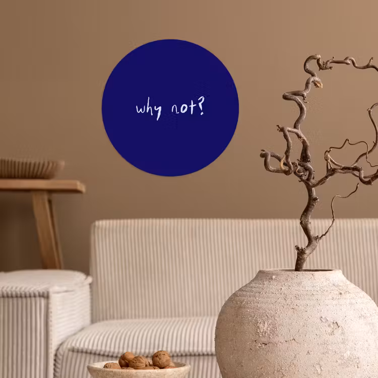 Why not - Blauw - Handgeschreven Wandcirkel behangsticker klein -sfeer1