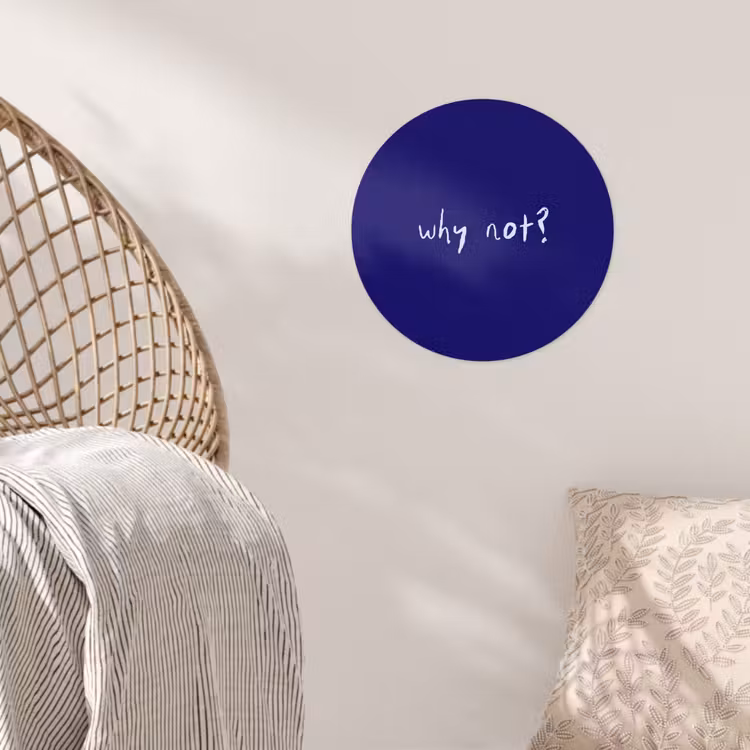 Why not - Blauw - Handgeschreven Wandcirkel behangsticker klein -sfeer4