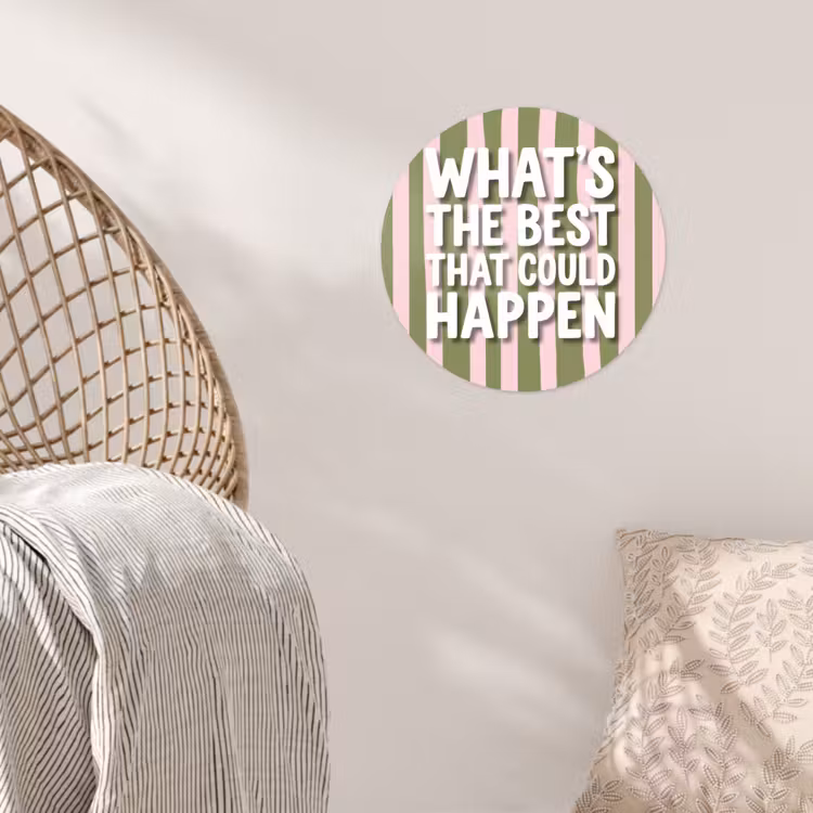 What's the best that could happen - Strepen - Groen - Roze Wandcirkel behangsticker klein -sfeer4