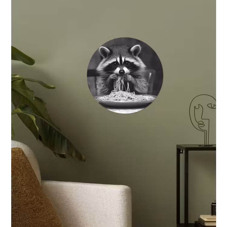 Wasbeer - Cute - Pasta - Tafelkleed - Zwart - Wit Wandcirkel behangsticker klein -sfeer2