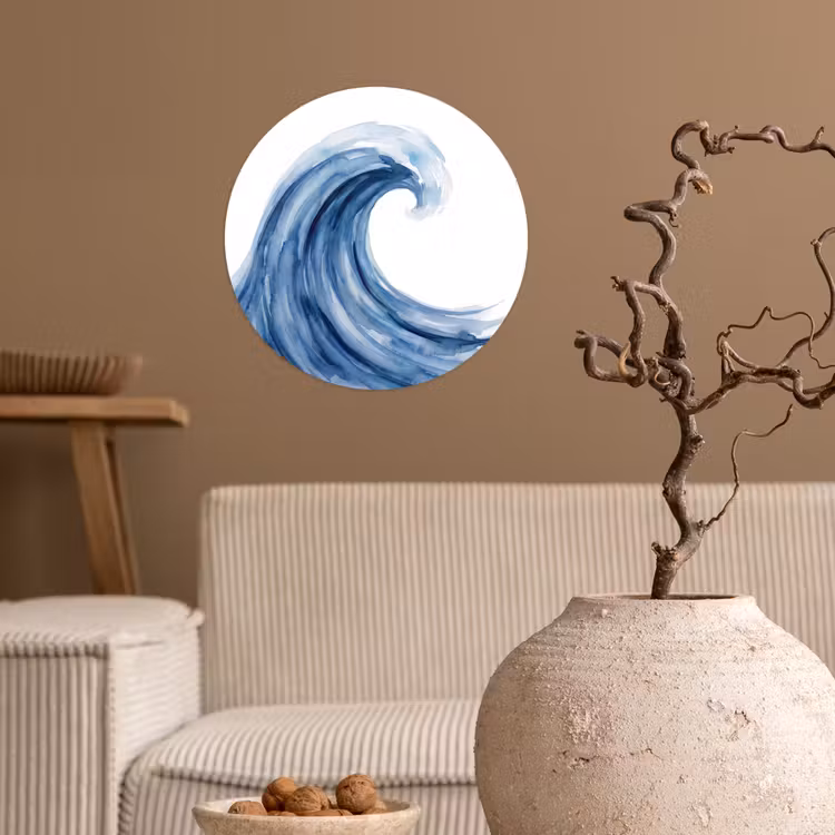 Water - Beweging - Natuur - Modern - Blauw Wandcirkel behangsticker klein -sfeer1