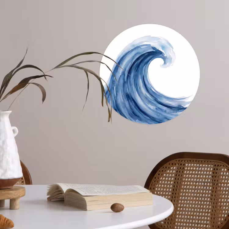 Water - Beweging - Natuur - Modern - Blauw Wandcirkel behangsticker klein -sfeer3