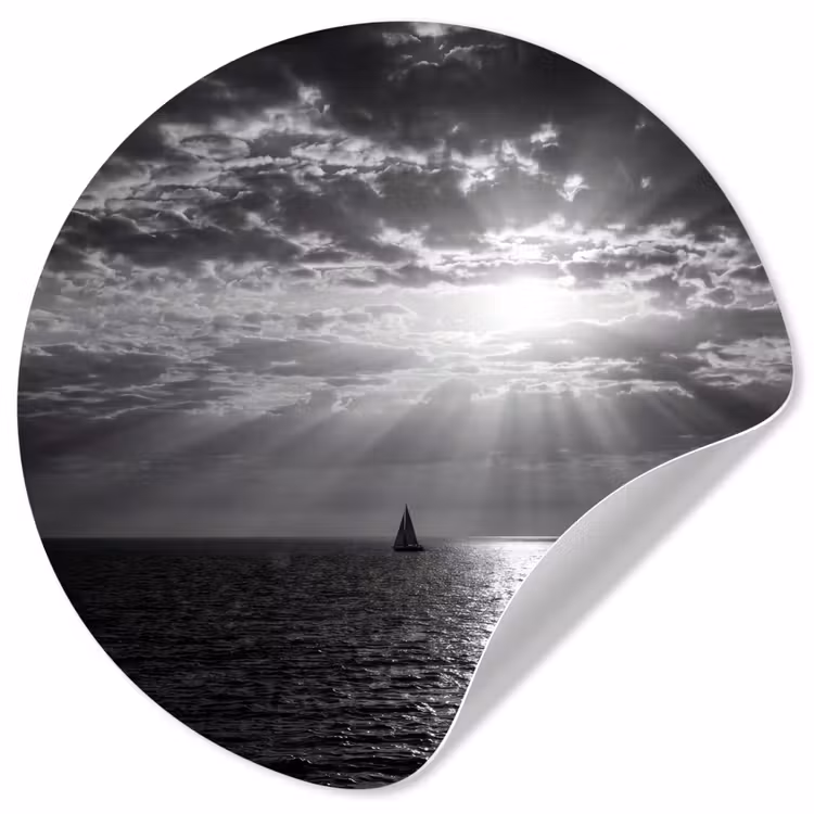 Water - Boot - Lucht - Natuur - Zwart-wit Wandcirkel behangsticker klein -3d