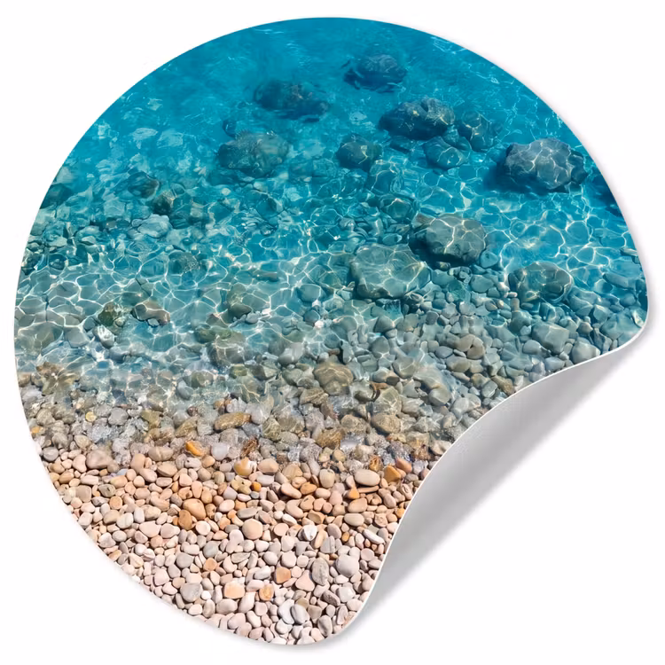 Water - Kiezels - Natuur - Levendig - Turkoois Wandcirkel behangsticker klein -3d