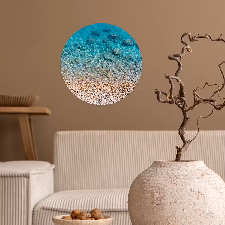 Water - Kiezels - Natuur - Levendig - Turkoois Wandcirkel behangsticker klein -sfeer1