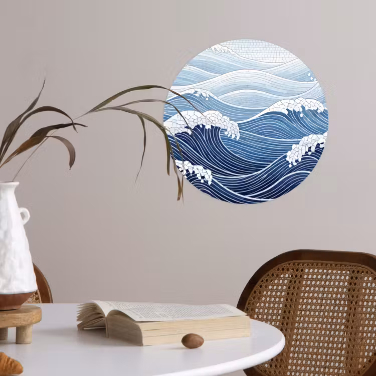 Water - Mozaïek - Landschap - Modern - Blauw Wandcirkel behangsticker klein -sfeer3