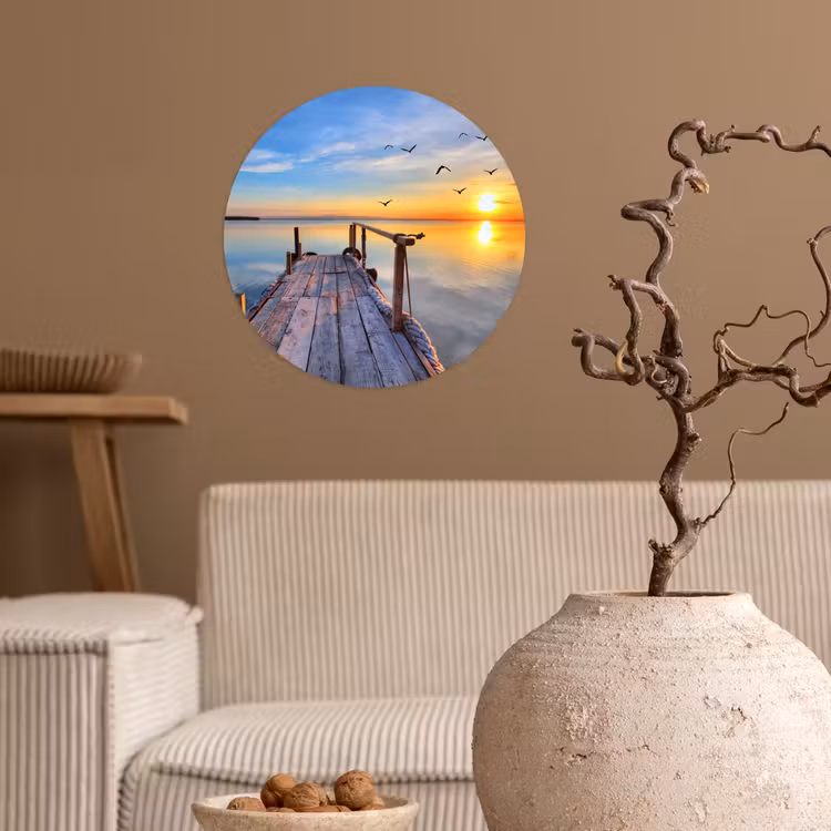 Water - Steiger - Vogels - Zonsondergang - Horizon Wandcirkel behangsticker klein -sfeer1