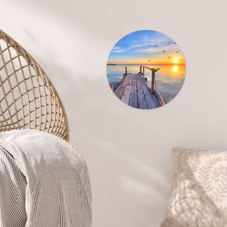 Water - Steiger - Vogels - Zonsondergang - Horizon Wandcirkel behangsticker klein -sfeer4