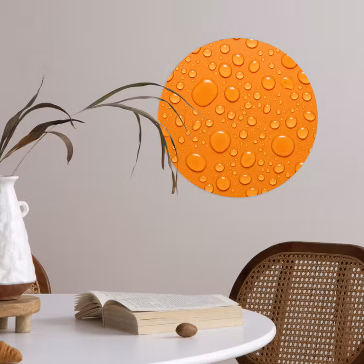 Water - Druppels - Oranje Wandcirkel behangsticker klein -sfeer3