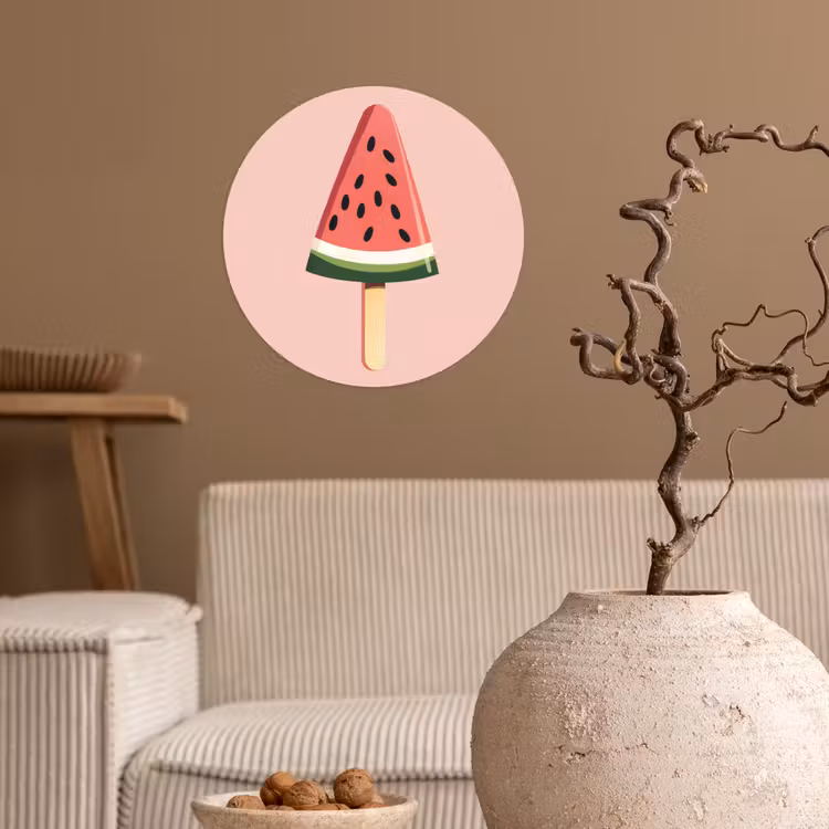 Watermeloen - Ijsje - Pitjes - Rood Wandcirkel behangsticker klein -sfeer1