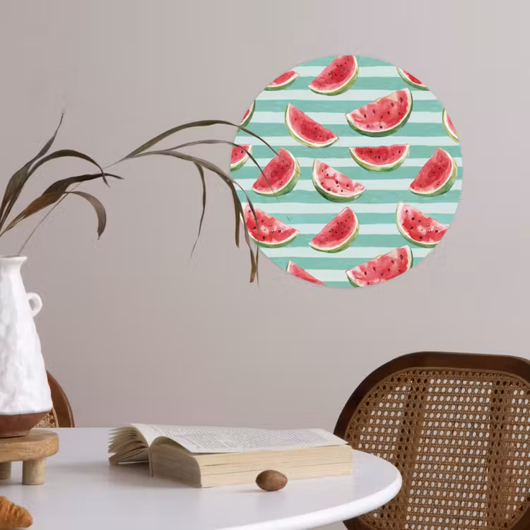 Watermeloen - Strepen - Groen Wandcirkel behangsticker klein 186 -sfeer3