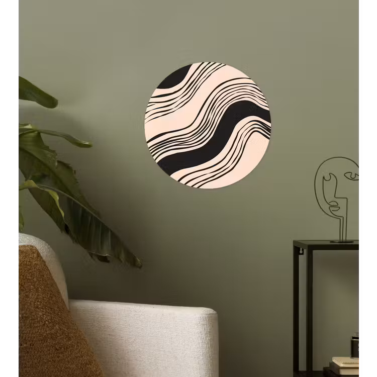 Golven - Zwart - Zandkleur Wandcirkel behangsticker klein -sfeer2