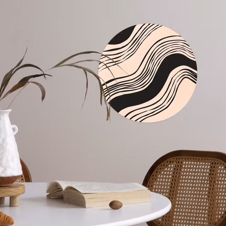 Golven - Zwart - Zandkleur Wandcirkel behangsticker klein -sfeer3