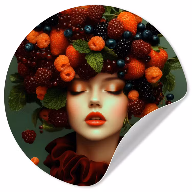 Vrouw - Aardbeien - Frambozen - Bramen - Bessen Wandcirkel behangsticker klein -3d