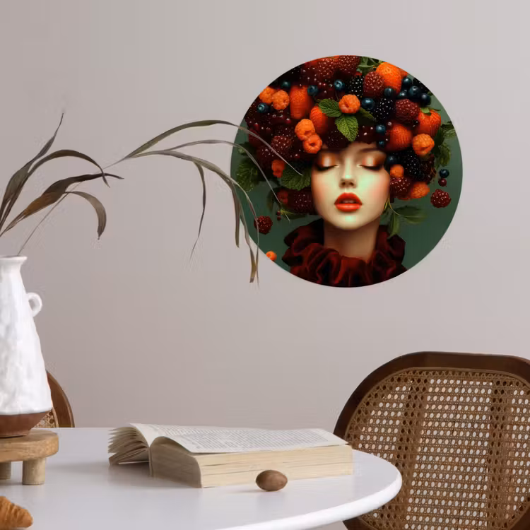Vrouw - Aardbeien - Frambozen - Bramen - Bessen Wandcirkel behangsticker klein -sfeer3