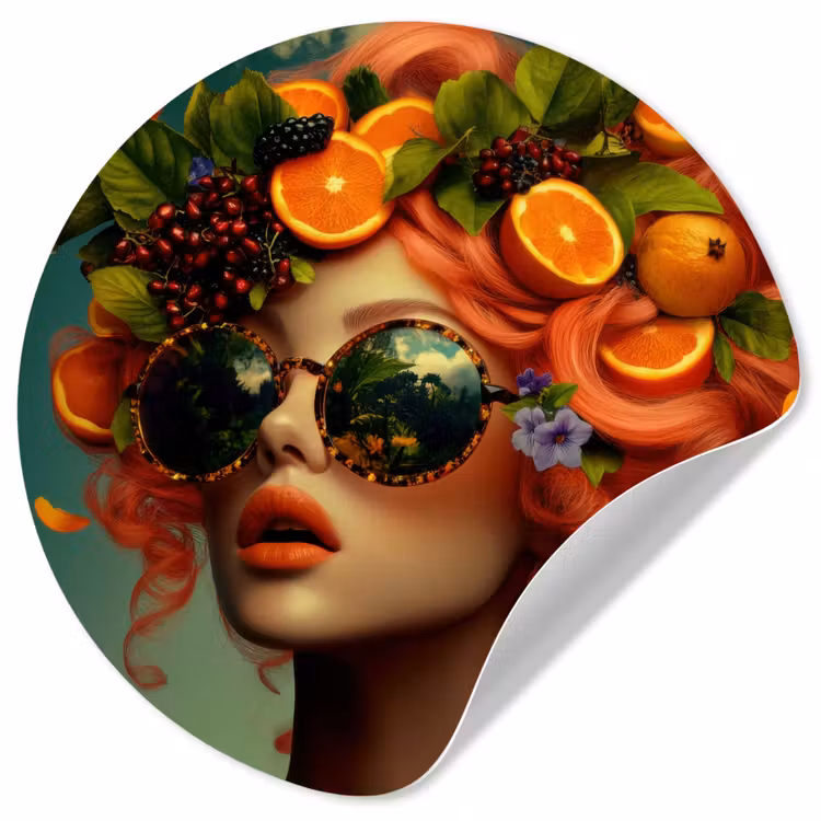 Vrouw - Sinaasappel - Bessen - Oranje Wandcirkel behangsticker klein -3d