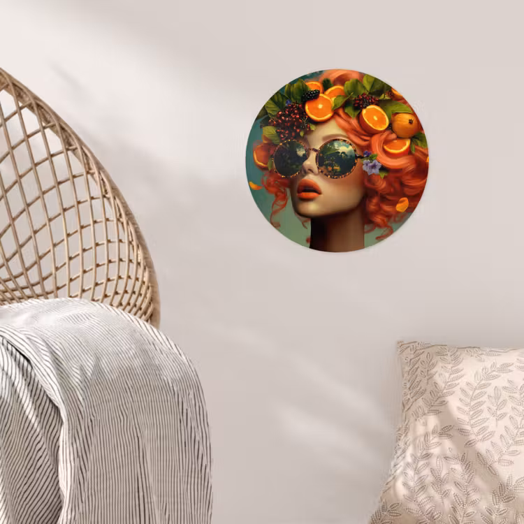 Vrouw - Sinaasappel - Bessen - Oranje Wandcirkel behangsticker klein -sfeer4