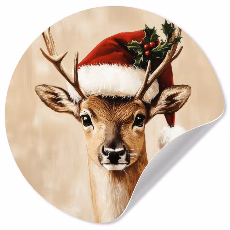 Kerst - Hert - Gewei - Rood Wandcirkel behangsticker klein -3d
