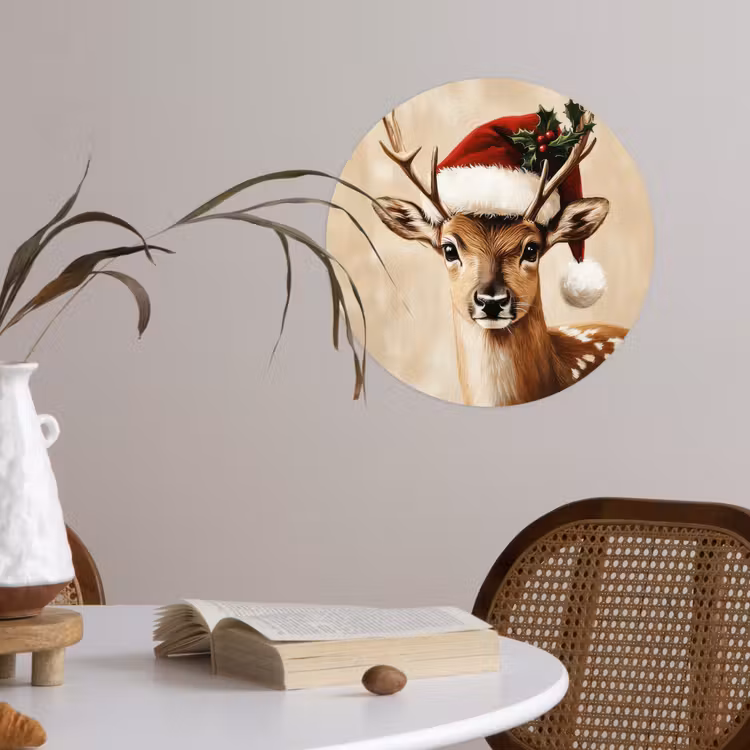 Kerst - Hert - Gewei - Rood Wandcirkel behangsticker klein -sfeer3
